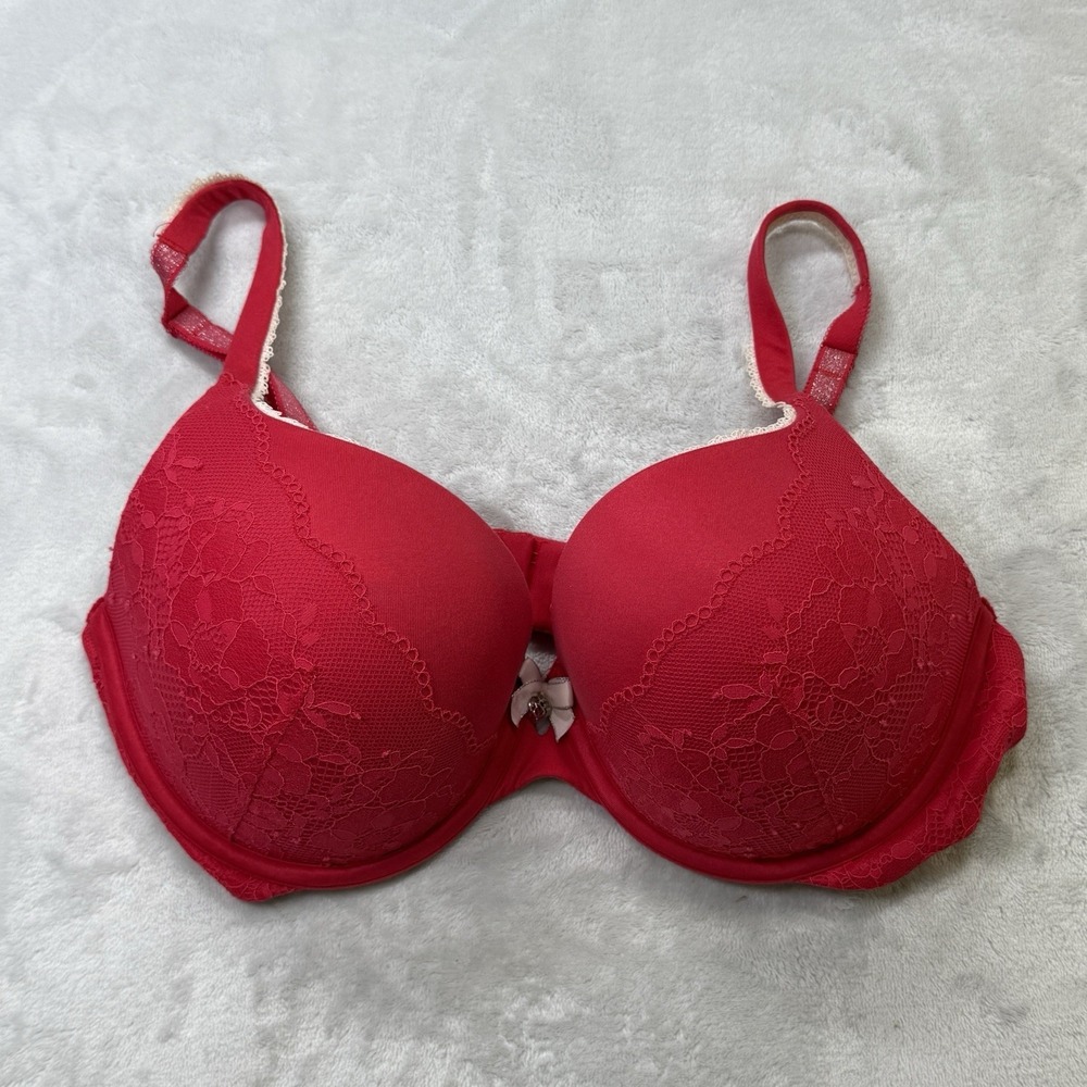 Victoria's Secret Body by Victoria Bra 34DD Red Lace Padded Perfect Coverage